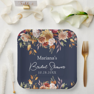 Assiettes En Carton Fête des mariées florale à la chute bleue de la ma
