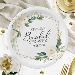 Assiettes En Carton Fête des mariées florale blanche géométrique<br><div class="desc">Plaque de papier à Fête des mariées blanche géométrique vert vert</div>