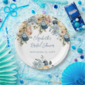 Assiettes En Carton Fête des mariées florale blanche rose bleu foncé (Fête)