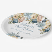 Assiettes En Carton Fête des mariées florale blanche rose bleu foncé (Angle)