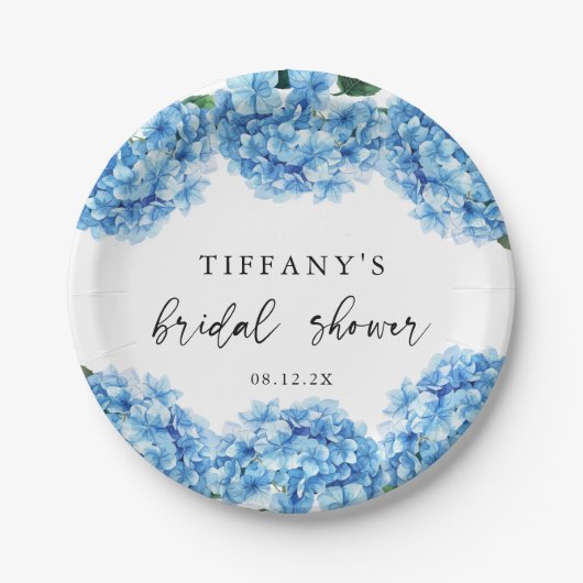 Assiettes En Carton Fête des mariées Florale Blue Hydrangea (Devant)