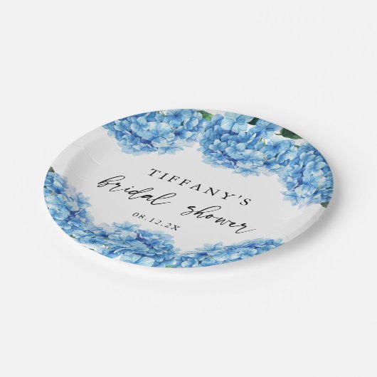 Assiettes En Carton Fête des mariées Florale Blue Hydrangea (Angle)