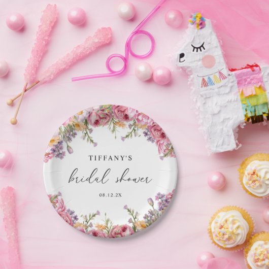 Assiettes En Carton Fête des mariées florale des pivoines roses modern (Fête)