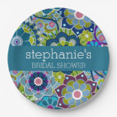 Assiettes En Carton Fête des mariées florale Fleurs Turquoises et vert (Devant)