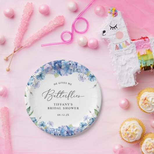 Assiettes En Carton Fête des mariées florale moderne Blue Hydrangea (Fête)