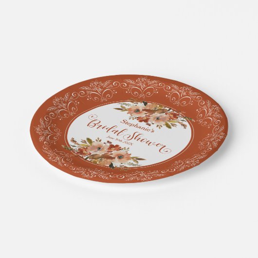 Assiettes En Carton Fête des mariées florale Persimmon (Angle)