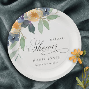 Assiettes En Carton Fête des mariées florale rustique jaune joyeux