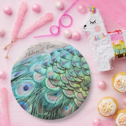 Assiettes En Carton Fête des mariées Lavish Peacock Feaths Plaque en p (Fête)