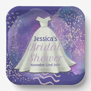 Assiettes En Carton Fête des mariées Mariage Gown violet & Rose Gold G