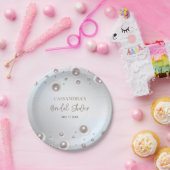 Assiettes En Carton Fête des mariées minimale en argent perle blanche (Fête)