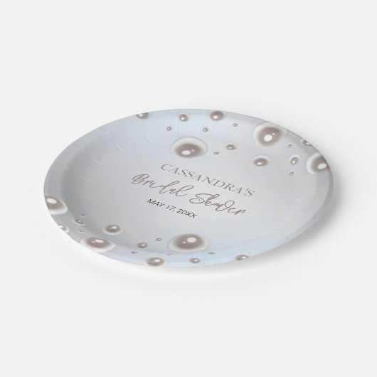 Assiettes En Carton Fête des mariées minimale en argent perle blanche (Angle)