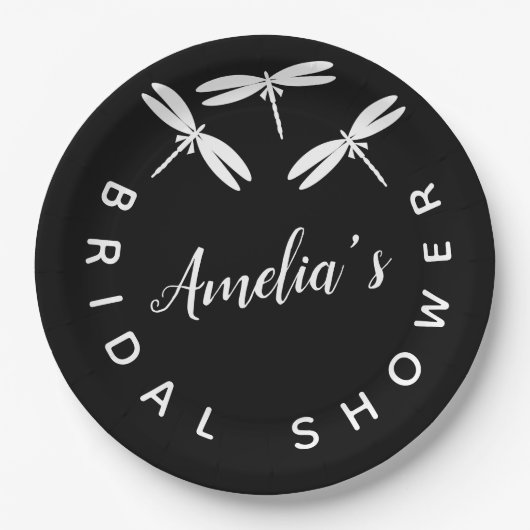 Assiettes En Carton Fête des mariées noire de libellules mignonnes (Devant)