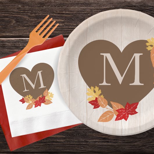 Assiettes En Carton Fête des mariées ou Mariage du monogramme d'automn