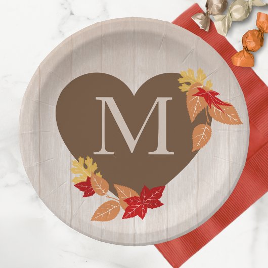 Assiettes En Carton Fête des mariées ou Mariage du monogramme d'automn