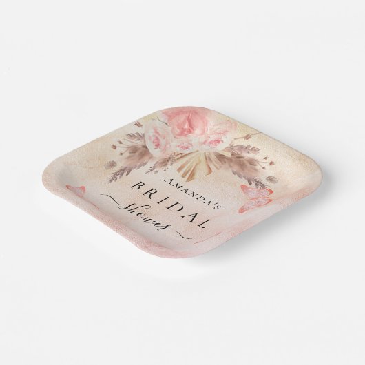 Assiettes En Carton Fête des mariées pampas herbe papillons fleuris ro (Angulaire)