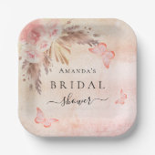 Assiettes En Carton Fête des mariées pampas herbe papillons fleuris ro (Recto)