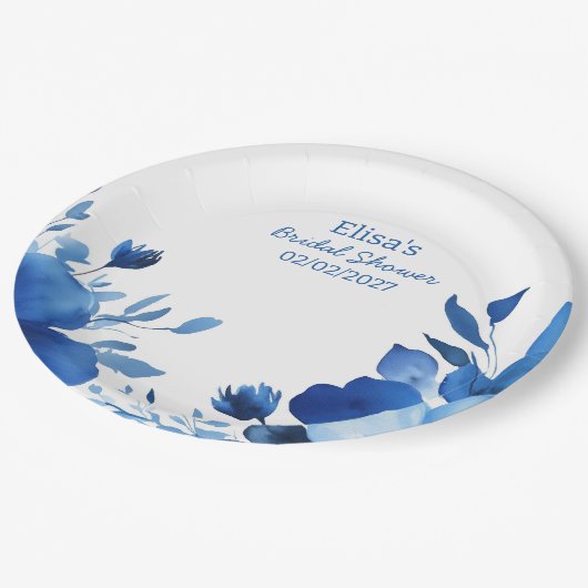 Assiettes En Carton Fête des mariées personnalisée Blue Blooms Waterco (Angle)