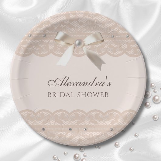 Assiettes En Carton Fête des mariées rose Beige Régence Satin Bow