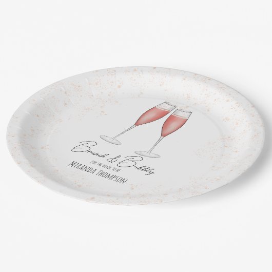 Assiettes En Carton Fête des mariées rose Brunch et Bubbly Aquarelle (Angle)