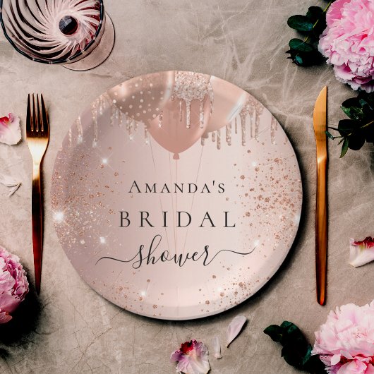 Assiettes En Carton Fête des mariées rose or parties scintillant ballo