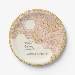 Assiettes En Carton Fête des mariées Rose Parties scintillant or Marbr