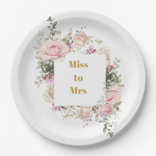 Assiettes En Carton Fête des mariées Rose Roses Mlle à Mme