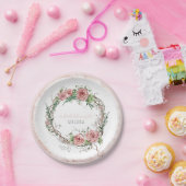 Assiettes En Carton Fête des mariées Rustique Boho Wreath Rose Branche (Fête)