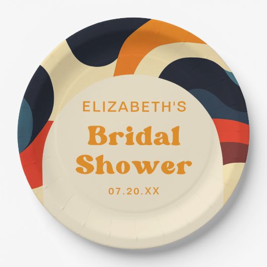 Assiettes En Carton Fête des mariées super couleur rétro Wavy Boho (Devant)