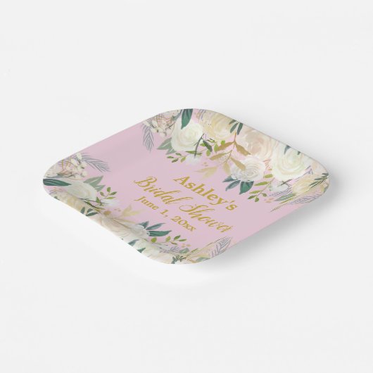 Assiettes En Carton Fête des mariées verte Blush Gold Engagement Party (Angulaire)