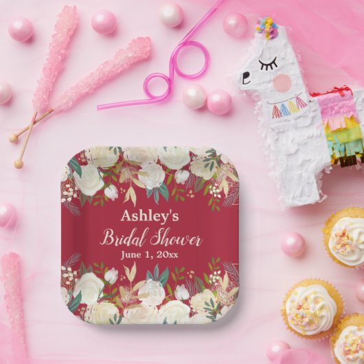 Assiettes En Carton Fête des mariées verte Burgundy (Fête)