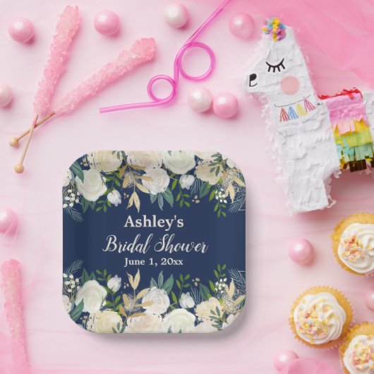 Assiettes En Carton Fête des mariées verte Marine Blue Engagement Part (Fête)