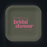 Assiettes En Carton Fête des mariées verte rose Super Retro personnali<br><div class="desc">Plaques de papier Fête des mariées Super Rose minimaliste personnalisées</div>