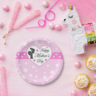 Assiettes En Carton Fête des mères maman et bébé rose