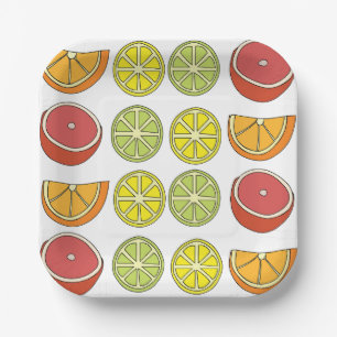 Assiettes En Carton Fête d'été aux fruits citrins