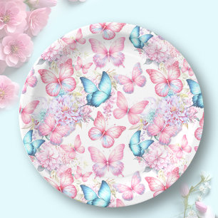 Assiettes En Carton Fête d'été Papillon rose violet bleu