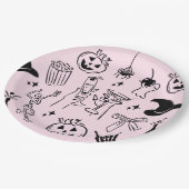 Assiettes En Carton Fête d'Halloween à main rose (Angle)