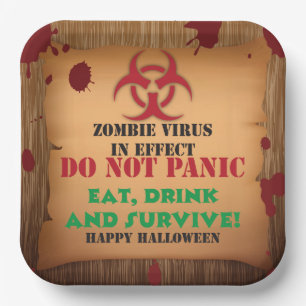 Assiettes En Carton Fête d'Halloween au virus zombie