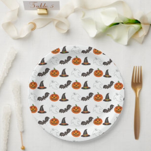 Assiettes En Carton Fête d'Halloween Citrouille chauve sorcière fantôm