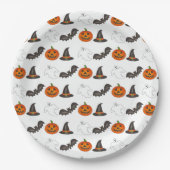 Assiettes En Carton Fête d'Halloween Citrouille chauve sorcière fantôm (Devant)