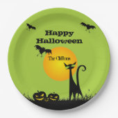 Assiettes En Carton Fête d'Halloween de chat noir (Devant)