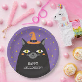 Assiettes En Carton Fête d'Halloween de chat noir (Fête)