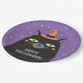 Assiettes En Carton Fête d'Halloween de chat noir (Angle)
