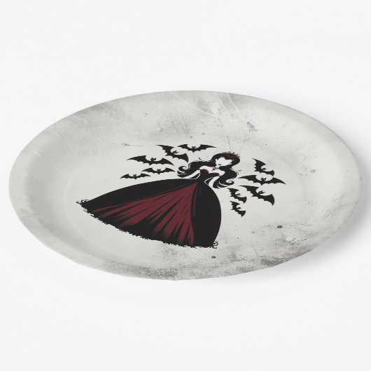 Assiettes En Carton Fête d'Halloween de la Reine Vampire (Angle)
