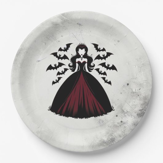 Assiettes En Carton Fête d'Halloween de la Reine Vampire (Devant)
