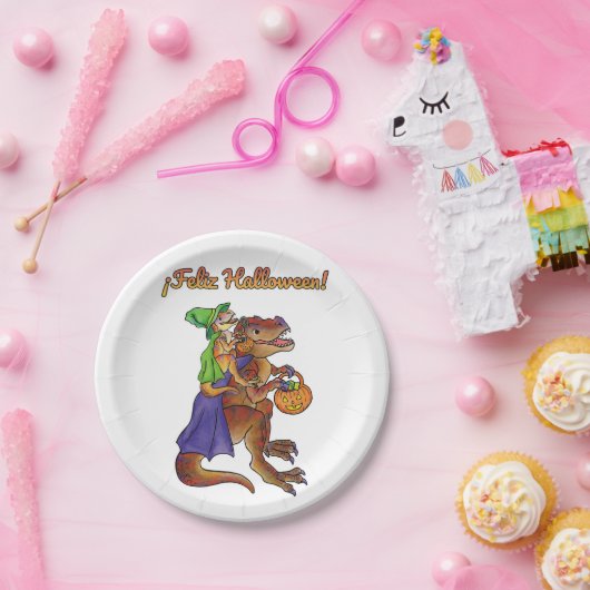 Assiettes En Carton Fête d'Halloween Dinosaure plaques papier espagnol (Fête)