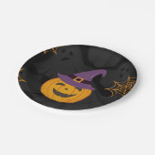 Assiettes En Carton Fête d'Halloween en noir orange modifiable (Angle)