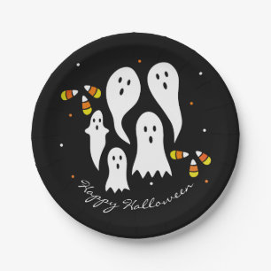 Assiettes En Carton Fête d'Halloween Fantômes et Maïs de Bonbon Noir O