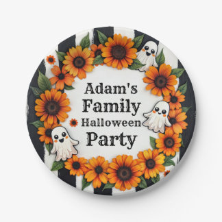 Assiettes En Carton Fête d'Halloween personnalisée - Fantôme floral pe