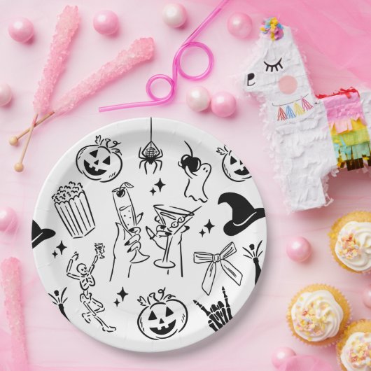 Assiettes En Carton Fête d'Halloween tirée à la main (Fête)
