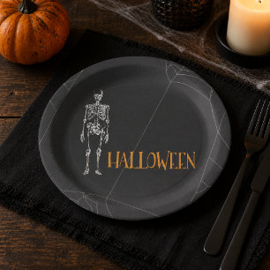 Assiettes En Carton Fête d'Halloween Toile d'Araignée Squelette Noir
